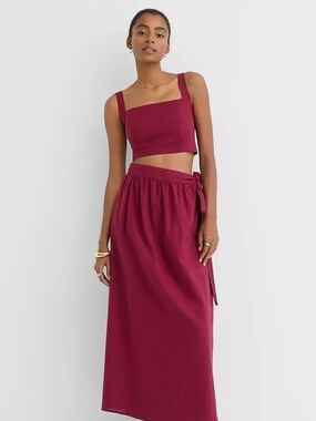 LOFT Beach Bralette Crop Top XL Red Linen Cotton Square Neck Resort Festival
